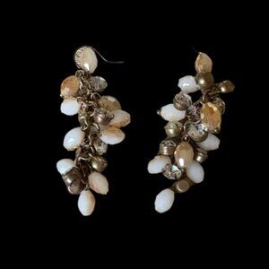 White and Gold Dangly Beaded Earrings